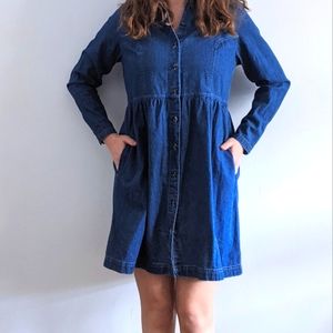 Dark Denim Babydoll Dress w Black Velvet Collar